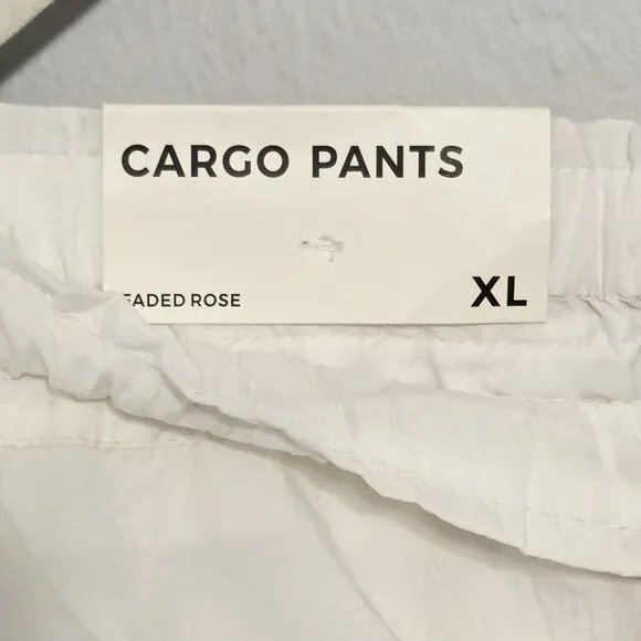 New Faded Rose Nylon Cargo Pants Parachute Style Women's Size XL Cordlock White - Picture 7 of 11